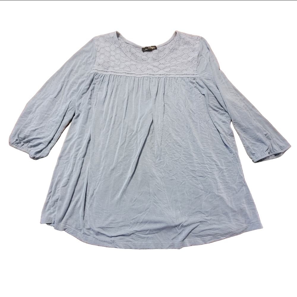 Slate Blue Blouse - Half Sleeve - Lace Detail - 2X